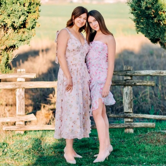 Rebecca Taylor Leander floral metallic clip midi dress in pink silk - Picture 2 of 13